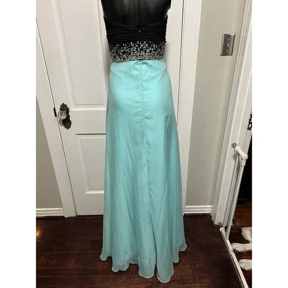 Strapless Black Teal Beaded Formal Pageant Prom Homecoming Dress Size 20 - Picture 2 of 5